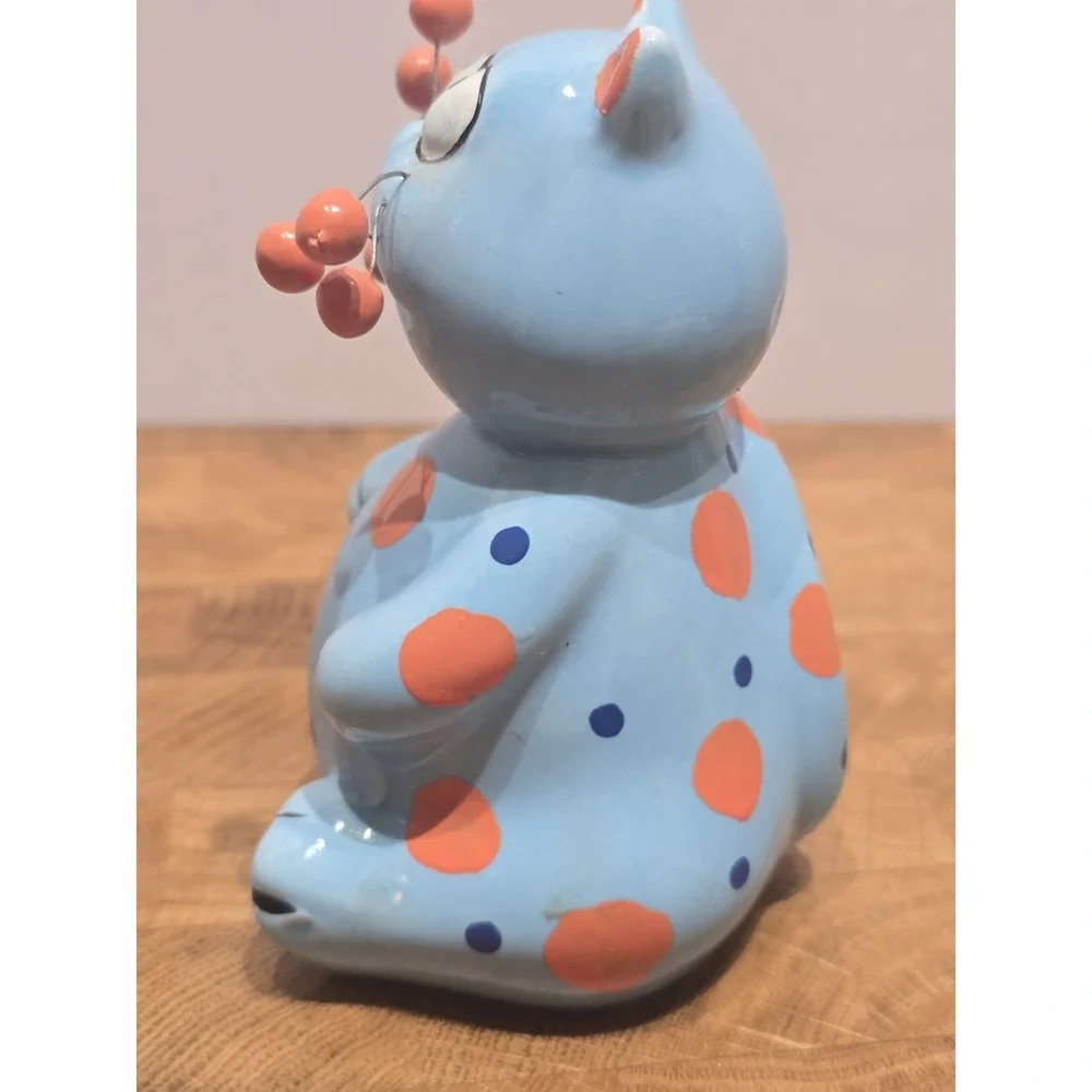 4.5 Inch Ceramic Whimsical Orange Dot Cat With Metal Pin Whiskers Figure